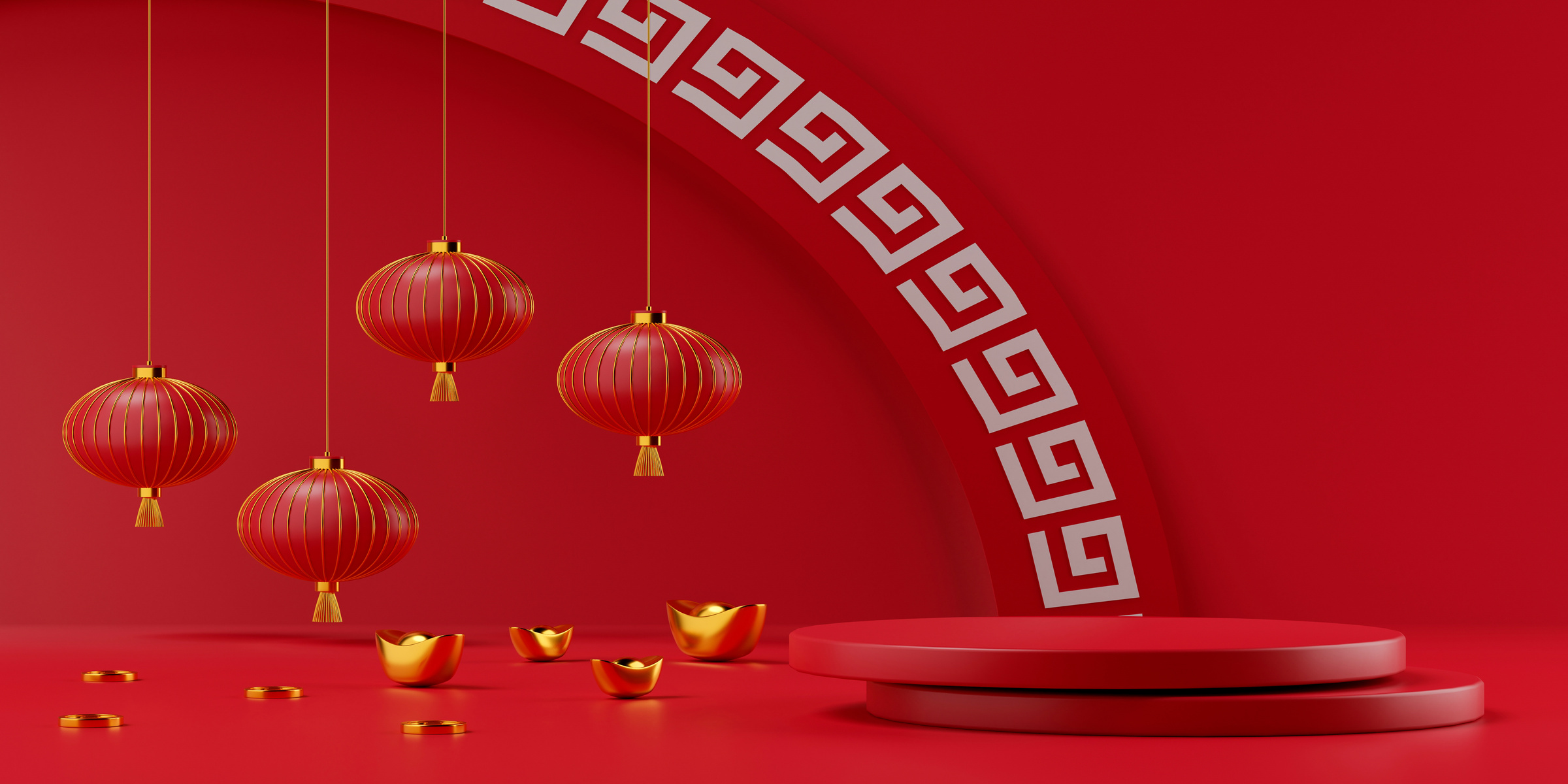 Chinese new year podium 3d render.