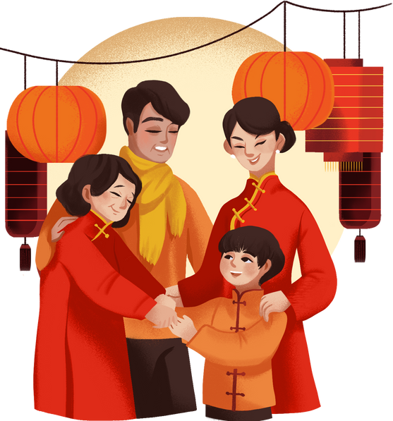 Chinese New Year Family Grandparents, Mother and Son